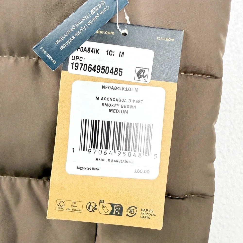 The‎ North Face Aconcagua 3 Down Vest Size M Mens Smokey Brown NEW